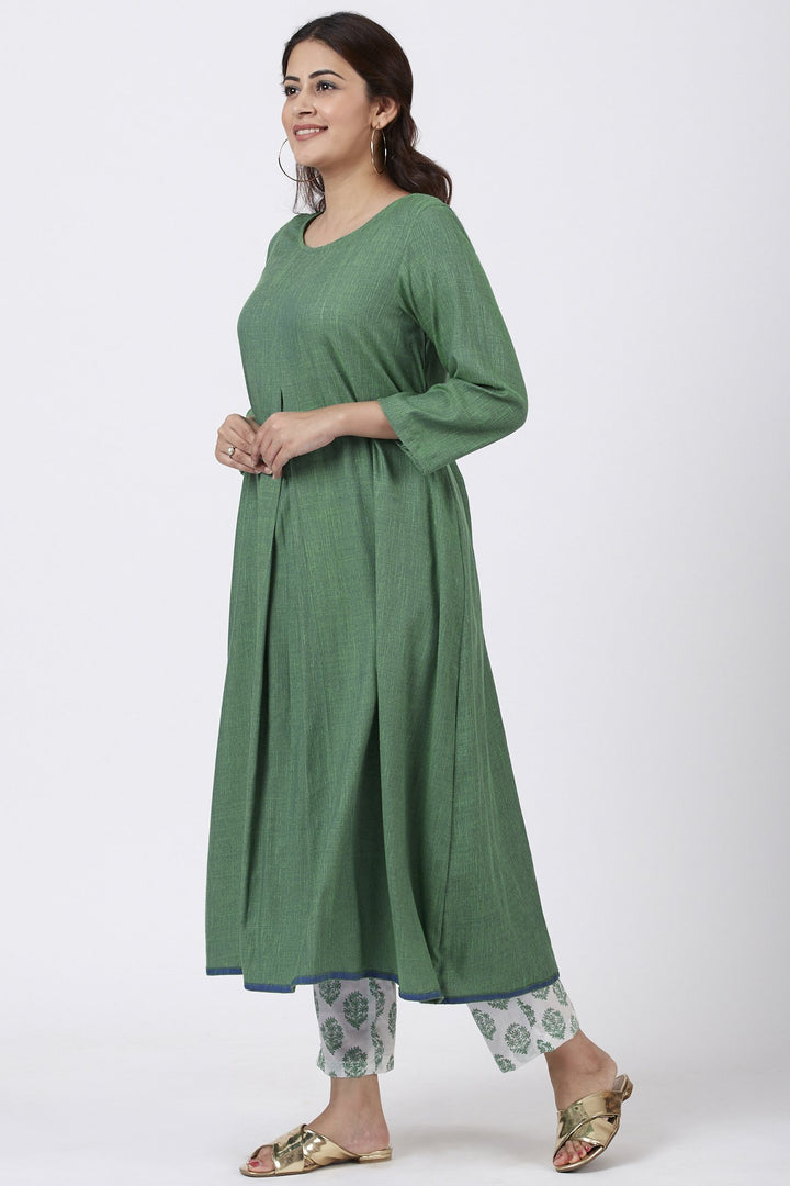 anokherang Combos Shaded Jade Front Pleat Kurti with Straight Pants