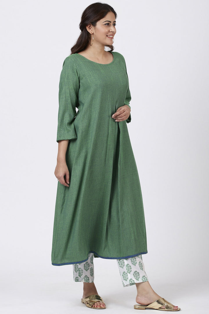 anokherang Combos Shaded Jade Front Pleat Kurti with Straight Pants