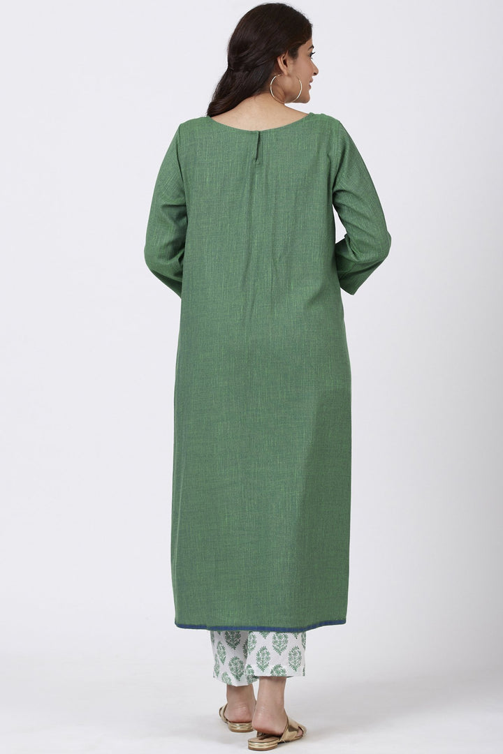 anokherang Combos Shaded Jade Front Pleat Kurti with Straight Pants