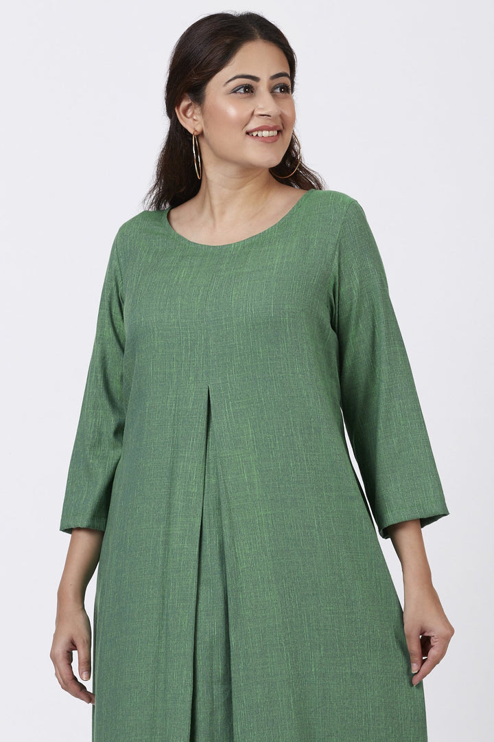 anokherang Combos Shaded Jade Front Pleat Kurti with Straight Pants