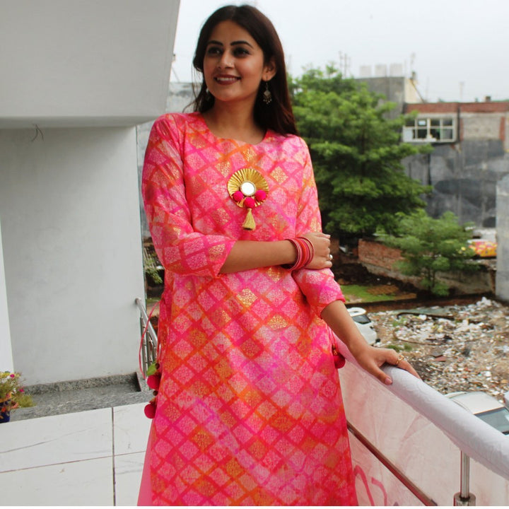 anokherang Combos Shaded Pink Double Layered Kurti with Palazzos