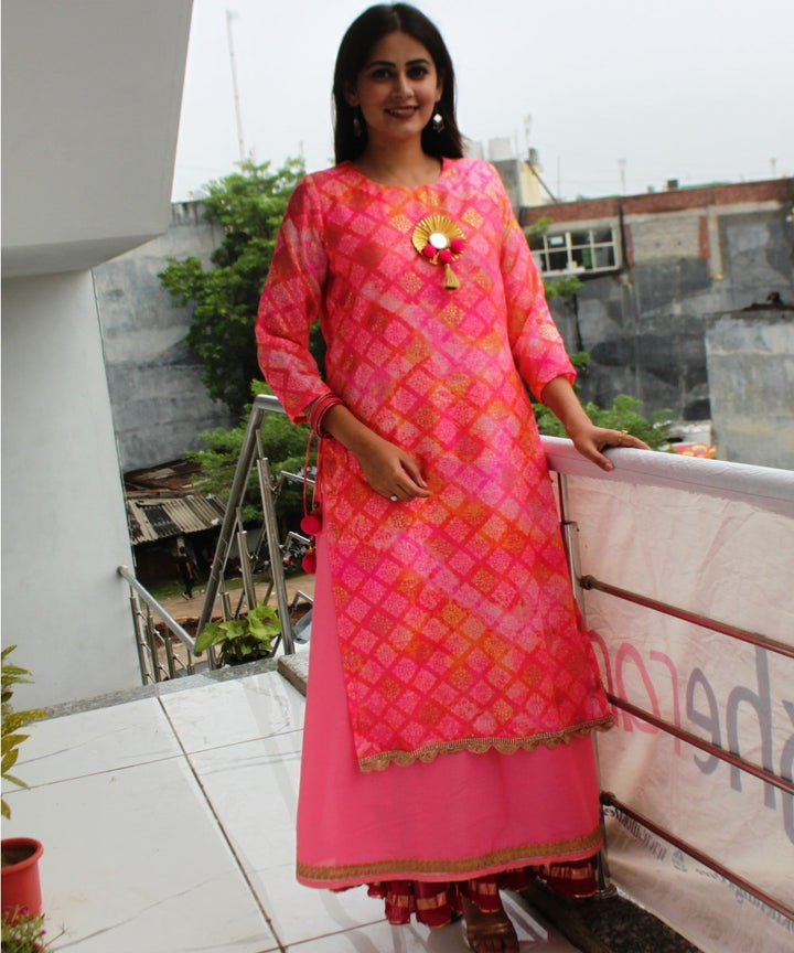 anokherang Combos Shaded Pink Double Layered Kurti with Palazzos