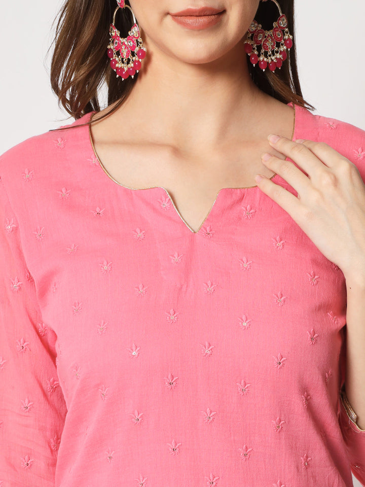 anokherang Combos Shades of Pink Short Kurti With Printed Sharara and Chiffon Dupatta