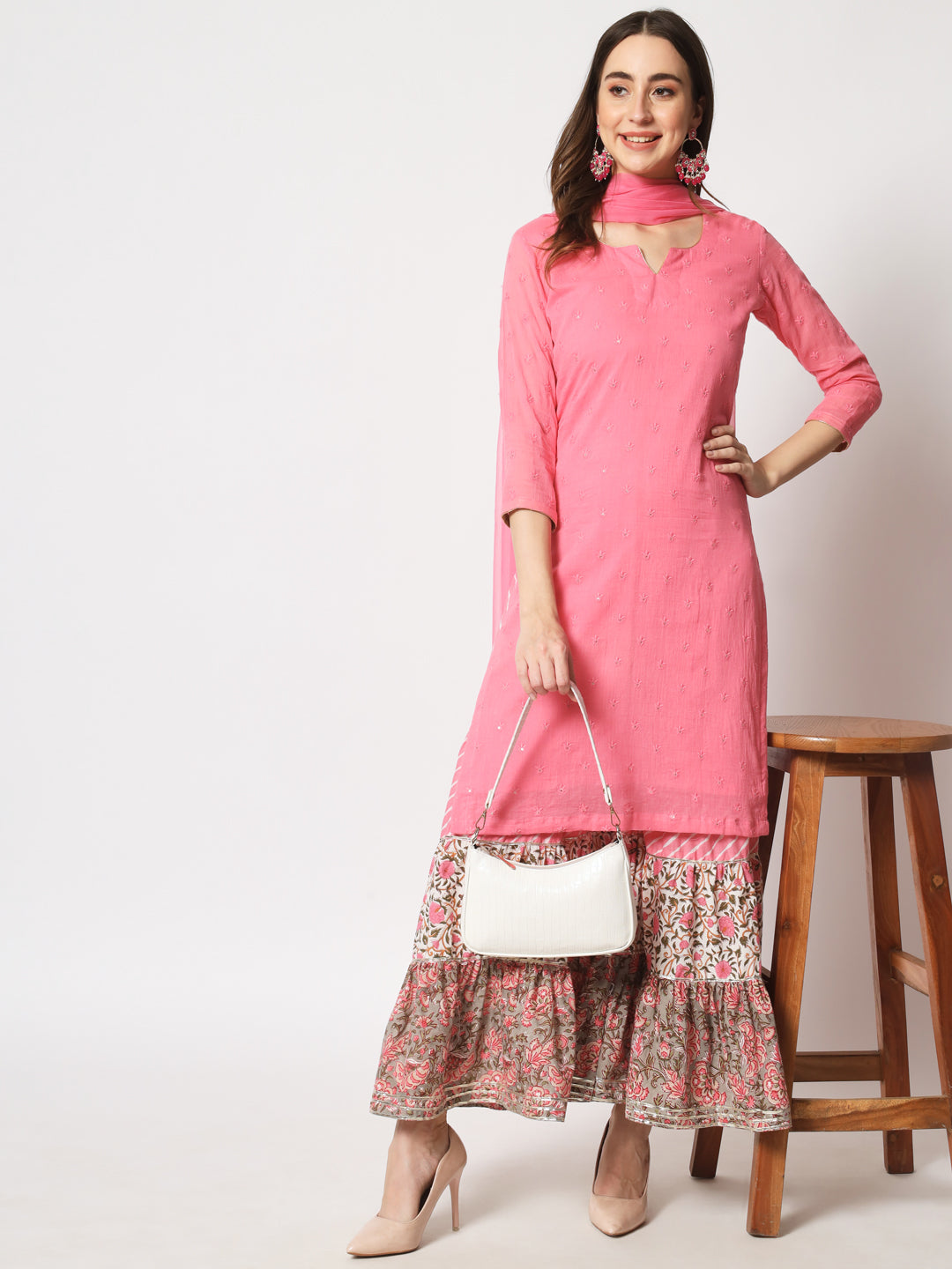 Ishin Floral Cotton Blend Short Kurti with Sharara Price in India, Full  Specifications & Offers | DTashion.com