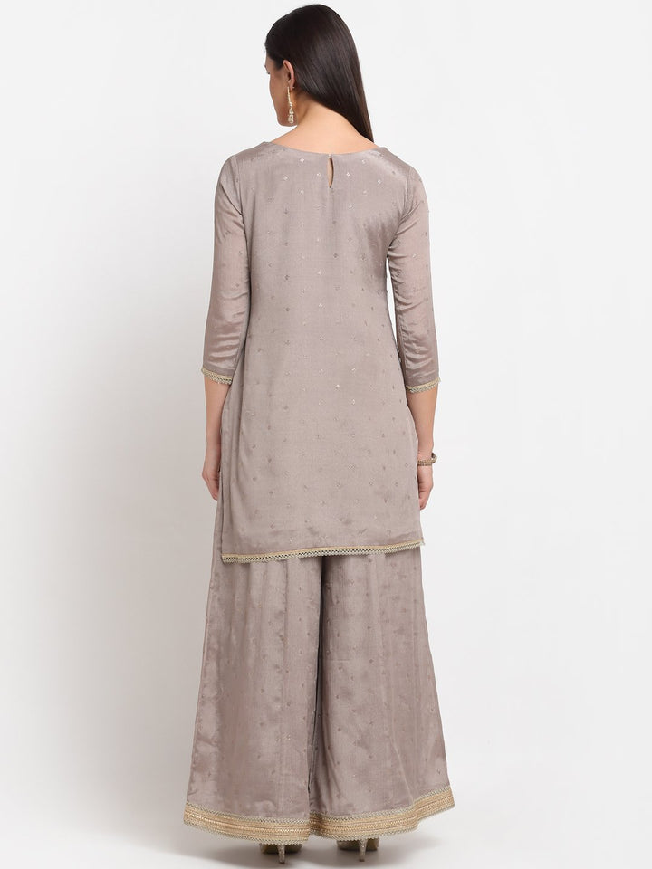 anokherang Combos Shimmery Grey Short Kurti with Flared Palazzo