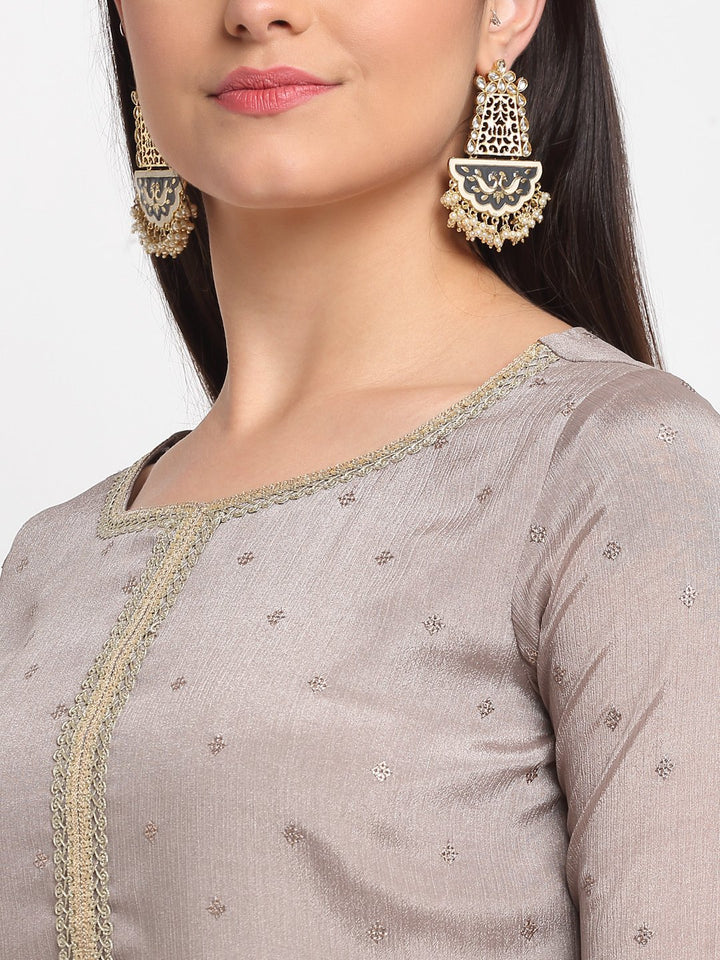 anokherang Combos Shimmery Grey Short Kurti with Flared Palazzo