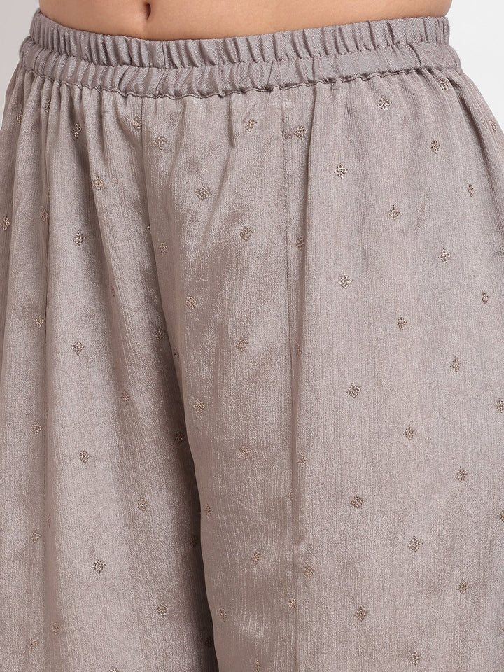 anokherang Combos Shimmery Grey Short Kurti with Flared Palazzo
