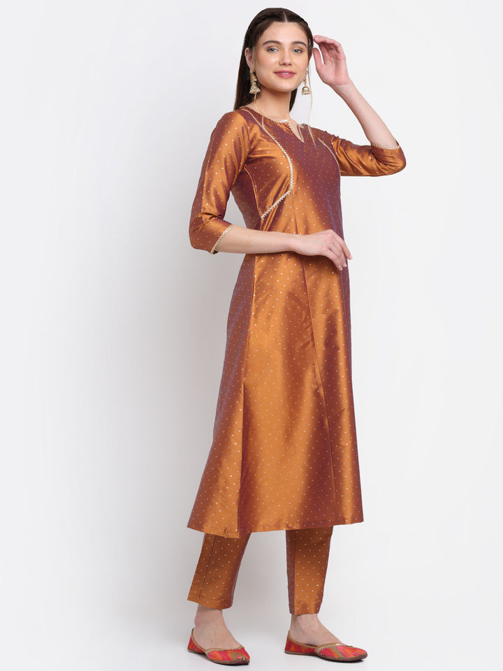 anokherang Combos Shining Copper A-line Kurti with Straight Pants