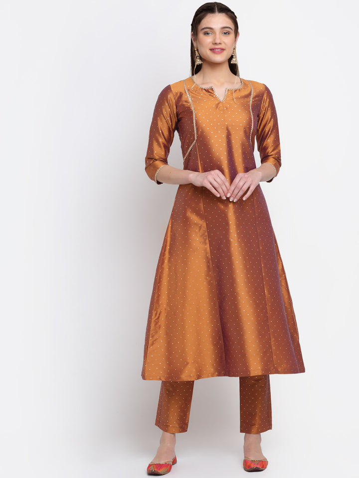 anokherang Combos Shining Copper A-line Kurti with Straight Pants