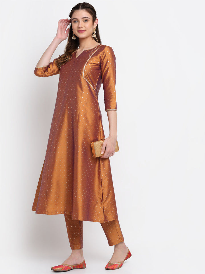 anokherang Combos Shining Copper A-line Kurti with Straight Pants
