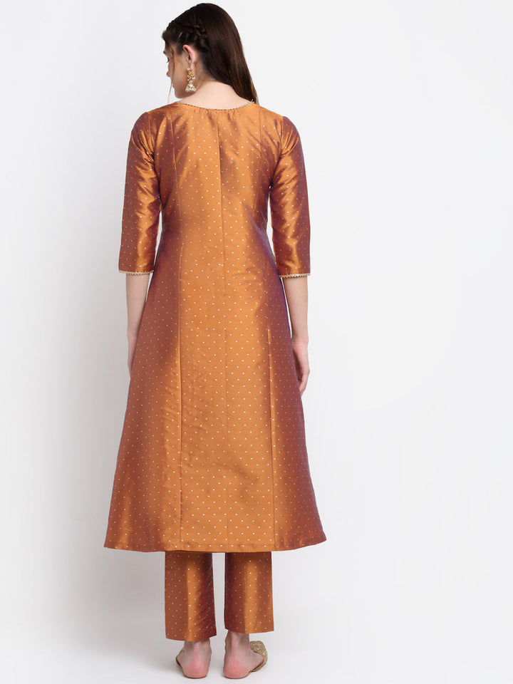 anokherang Combos Shining Copper A-line Kurti with Straight Pants