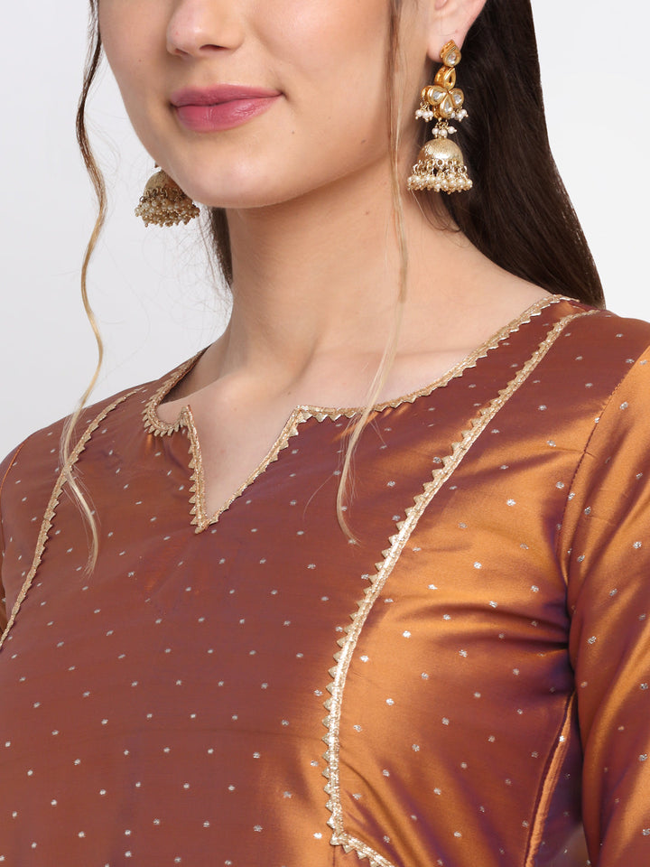 anokherang Combos Shining Copper A-line Kurti with Straight Pants