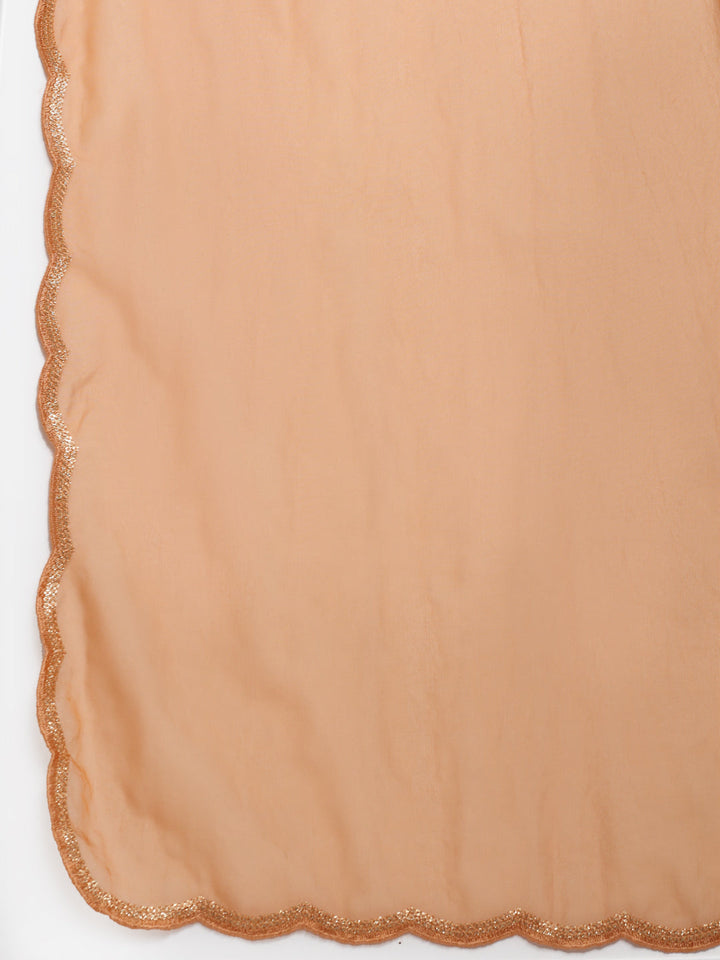 anokherang Combos Shining Copper A-line Kurti with Straight Pants And scalloped Organza Dupattata
