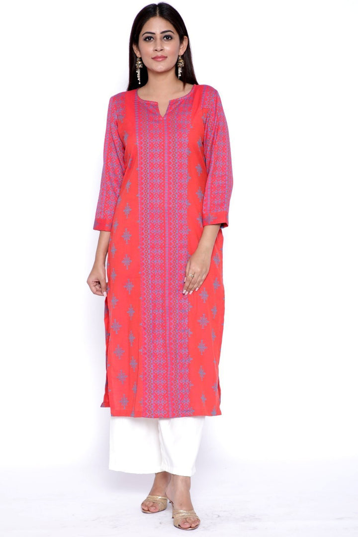 anokherang Combos Shining Pink Panchachuli Woven Straight Kurti with Pants