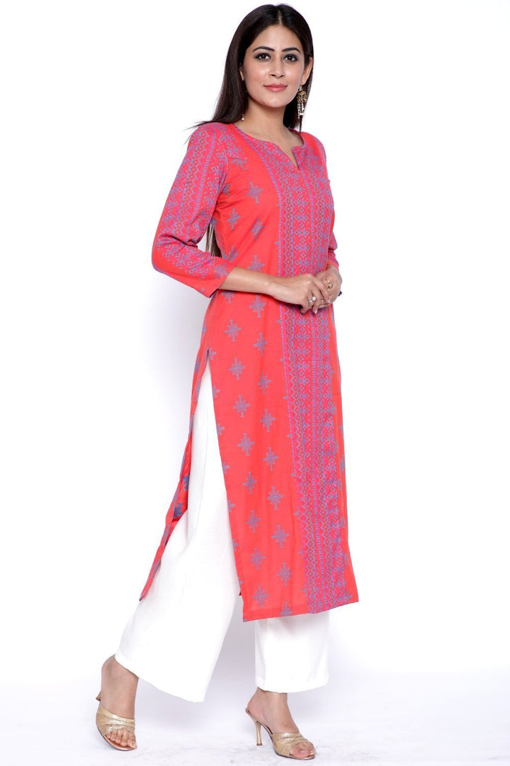 anokherang Combos Shining Pink Panchachuli Woven Straight Kurti with Pants
