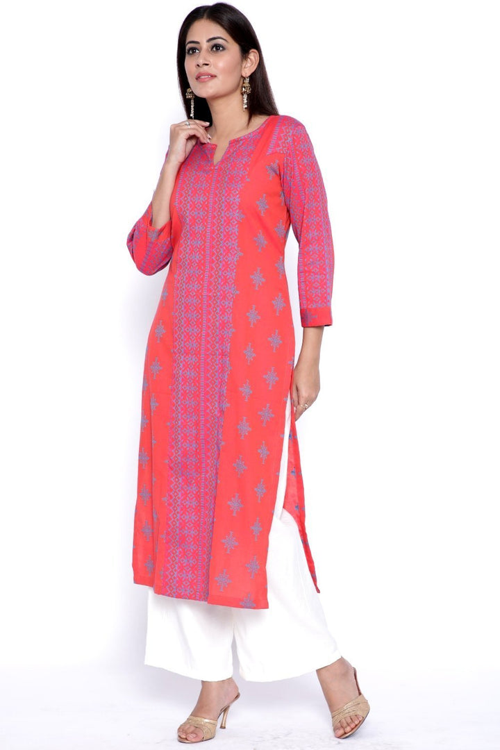 anokherang Combos Shining Pink Panchachuli Woven Straight Kurti with Pants