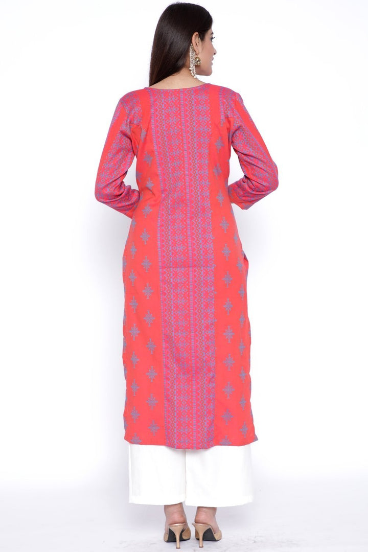 anokherang Combos Shining Pink Panchachuli Woven Straight Kurti with Pants