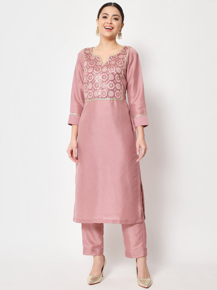 anokherang Combos Simple Mauve Sequin Embroidered Kurti with Straight Pants