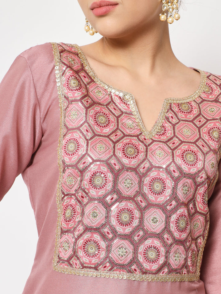 anokherang Combos Simple Mauve Sequin Embroidered Kurti with Straight Pants