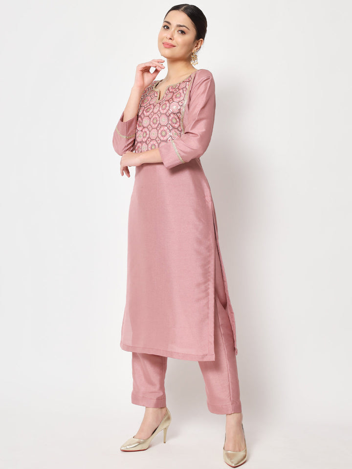 anokherang Combos Simple Mauve Sequin Embroidered Kurti with Straight Pants