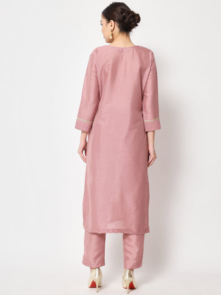 anokherang Combos Simple Mauve Sequin Embroidered Kurti with Straight Pants