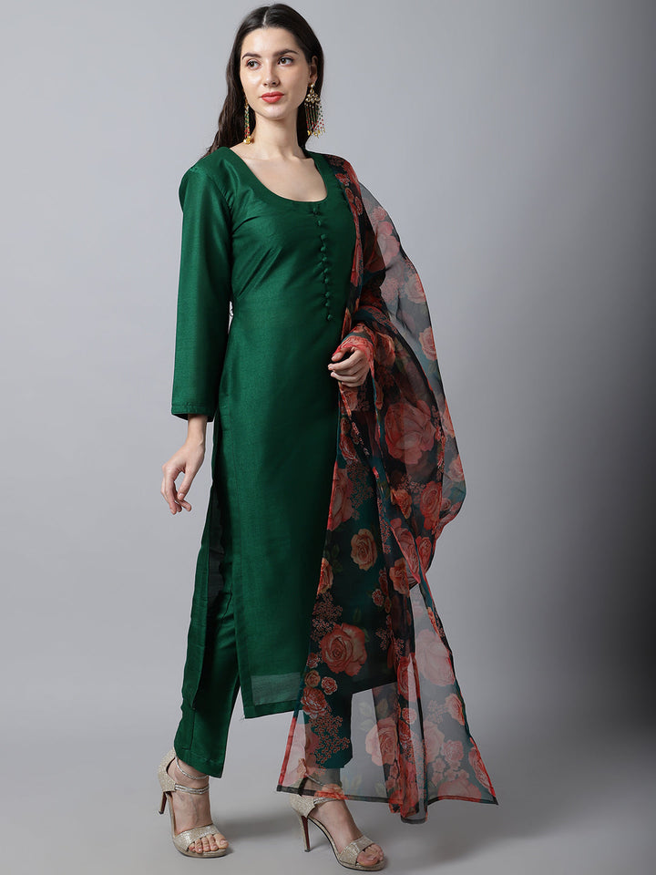 anokherang Combos Sizzling Green Kurti with Pants and Printed Dupatta