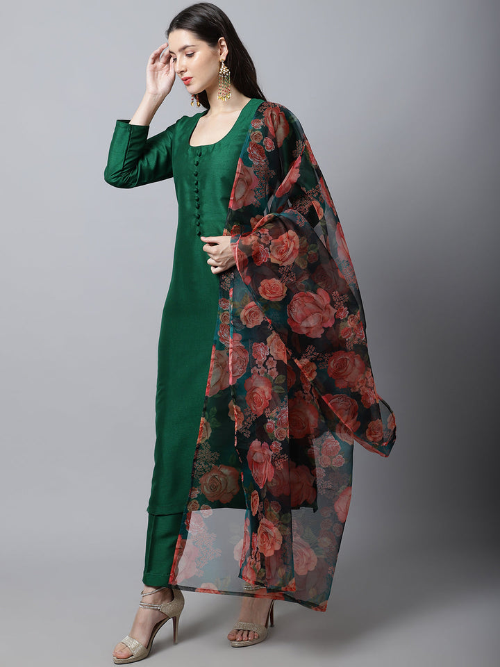 anokherang Combos Sizzling Green Kurti with Pants and Printed Dupatta