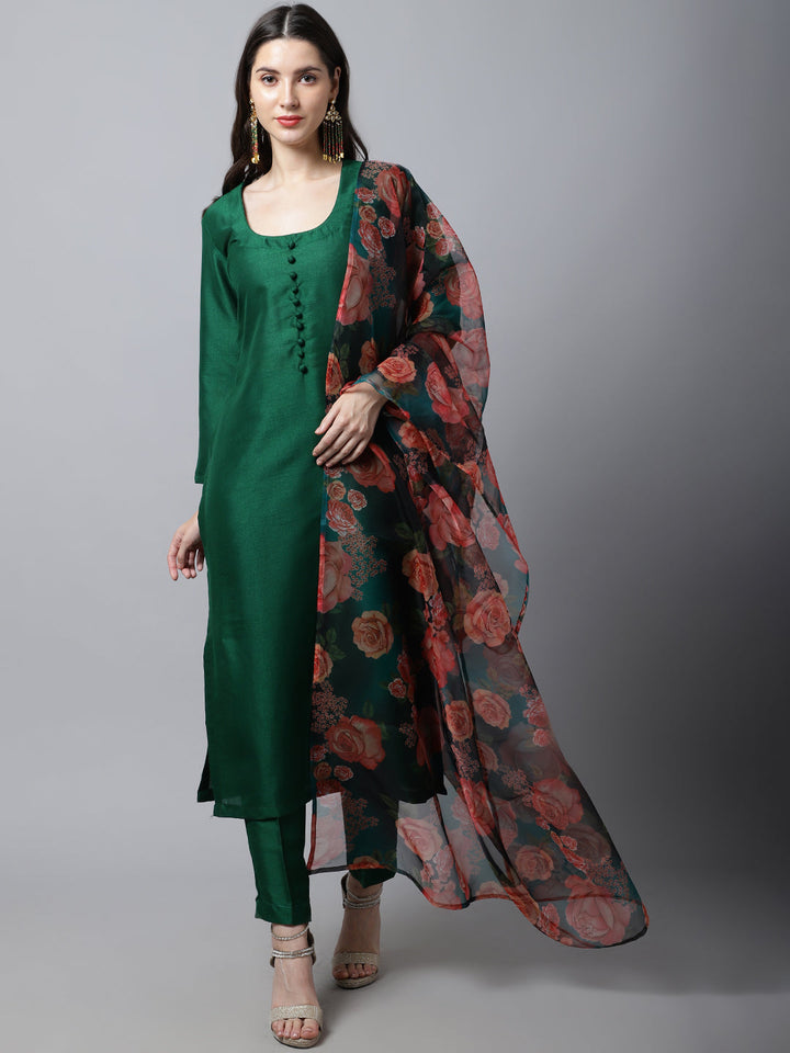 anokherang Combos Sizzling Green Kurti with Pants and Printed Dupatta