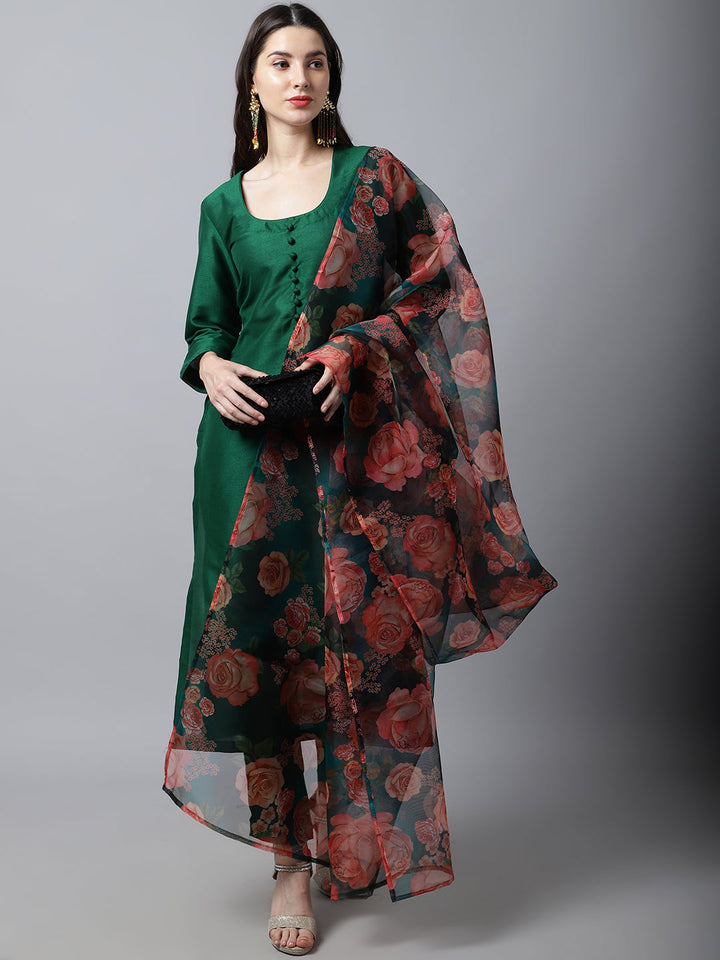 Sizzling Green Kurti with Pants and Printed Dupatta Couple Matching Dress