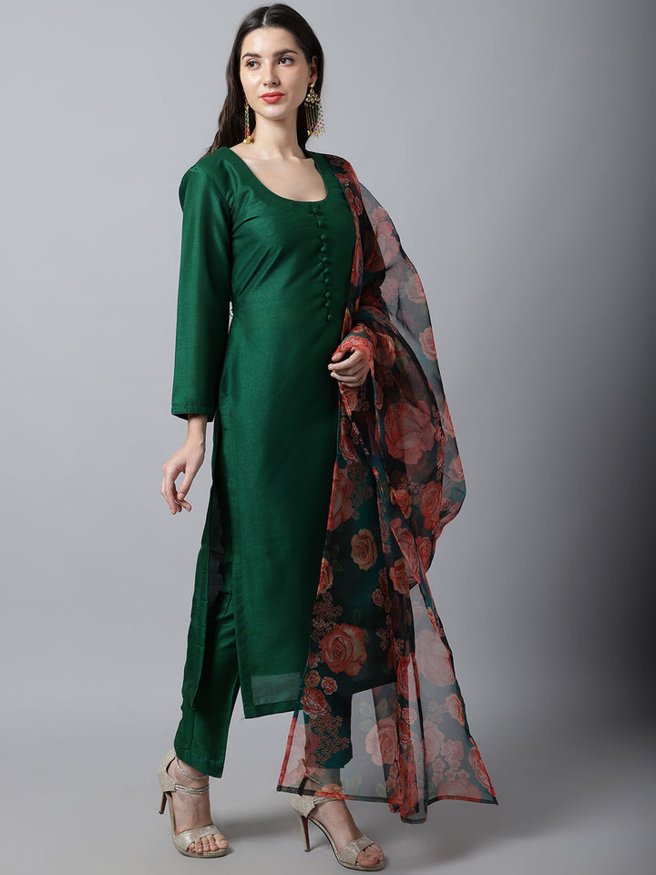 anokherang Combos Sizzling Green Kurti with Pants and Printed Dupatta Couple Matching Dress