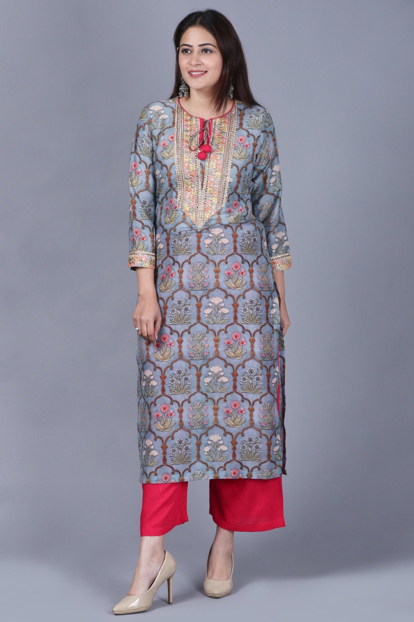 Buy IDALIA Womens White Mughal Boota Print Kurta With Printed Baby Pink  Pants  Shoppers Stop