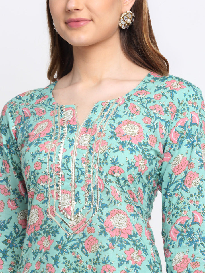 anokherang Combos Soothing Green Pink Printed Sharara and Dupatta