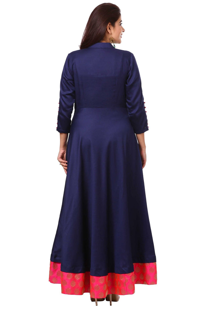 anokherang Combos Space Blue Floor-Length Kurti  with Pink Banarsi Dupatta