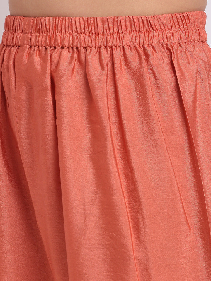 anokherang Combos Tangerine Sequin Yoke A-Line Kurti with Straight Pants