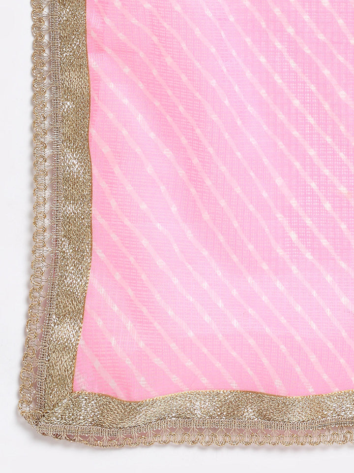 anokherang Combos Teal and Pink Cotton Printed with Straight Pants and Leheriya Dupatta