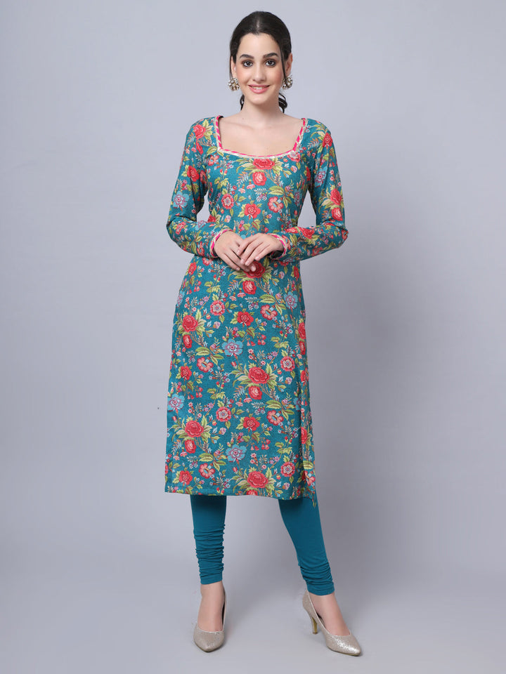 anokherang Combos Teal Green Floral Gota Kurti