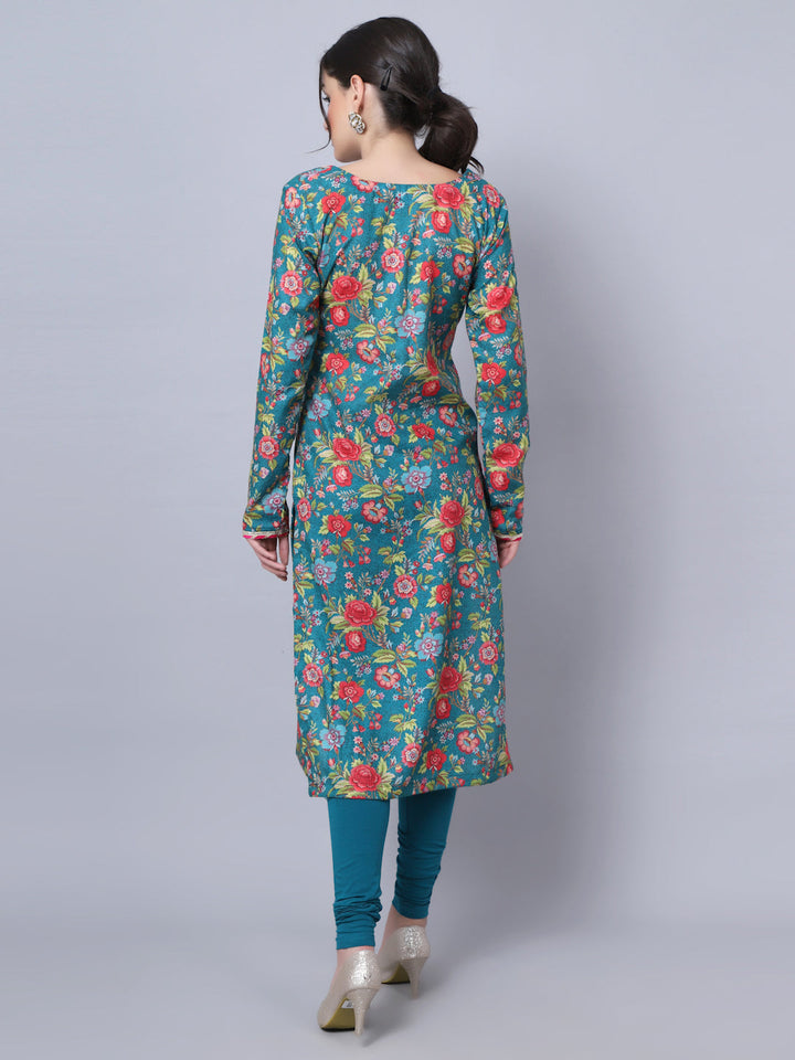 anokherang Combos Teal Green Floral Gota Kurti