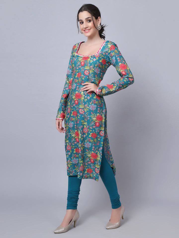 anokherang Combos Teal Green Floral Gota Kurti