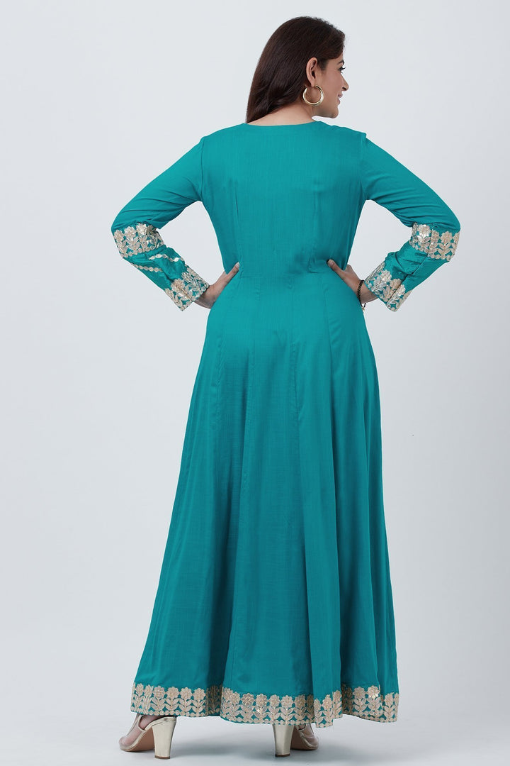 anokherang Combos Teal Green Gotta Embroidered Floor Length Kurti with Embroidered Silk Dupatta