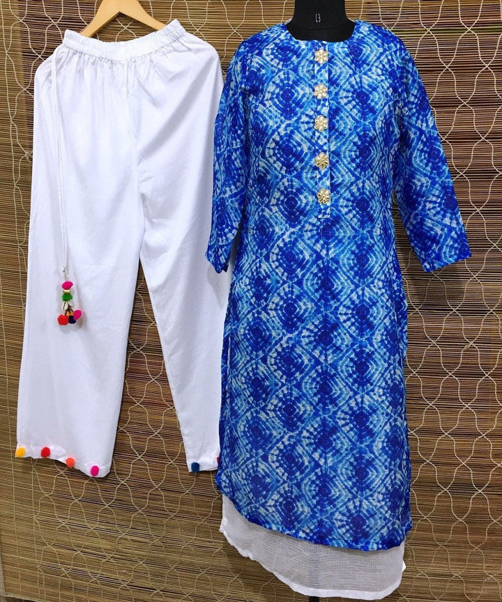 anokherang Combos The Blue Affair Double Layered Straight Kurti with Palazzo