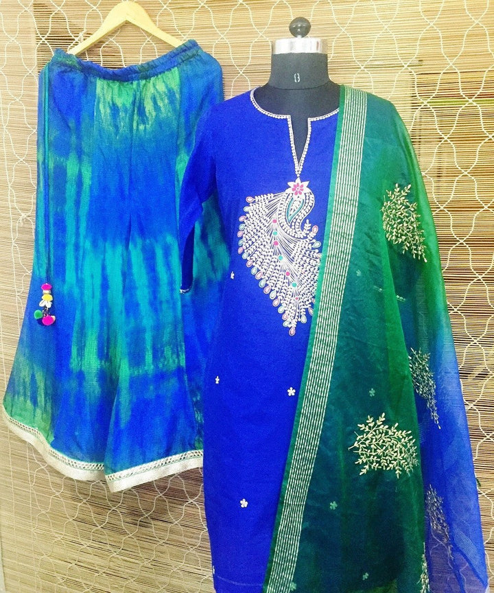 anokherang Combos The Earth Affair Pitta Work Kurti with Palazzo and Dupatta
