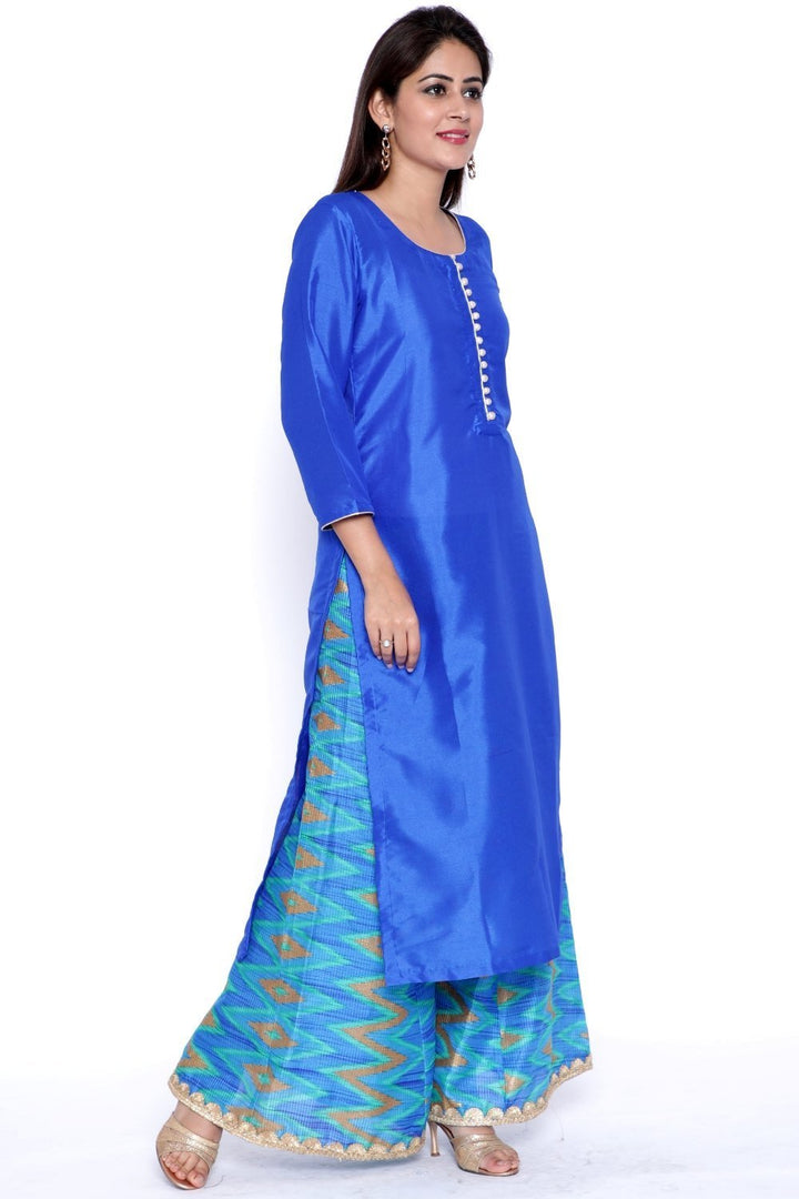 anokherang Combos The Flying Blues Silk Kurti with Gota Work Palazzo