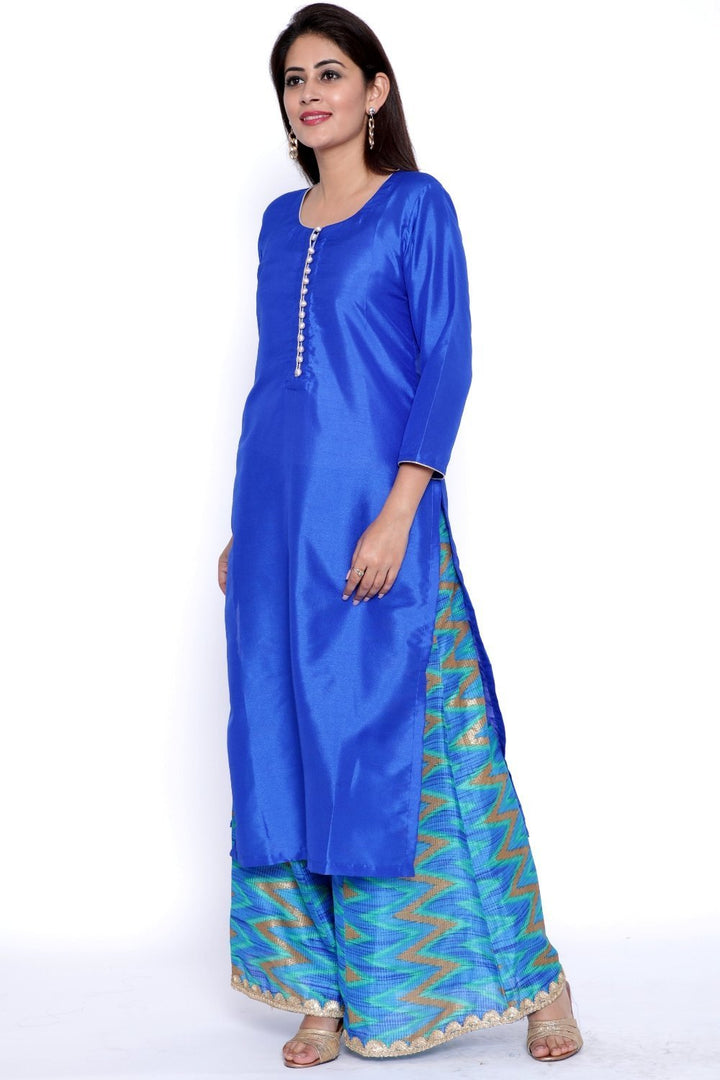 anokherang Combos The Flying Blues Silk Kurti with Gota Work Palazzo