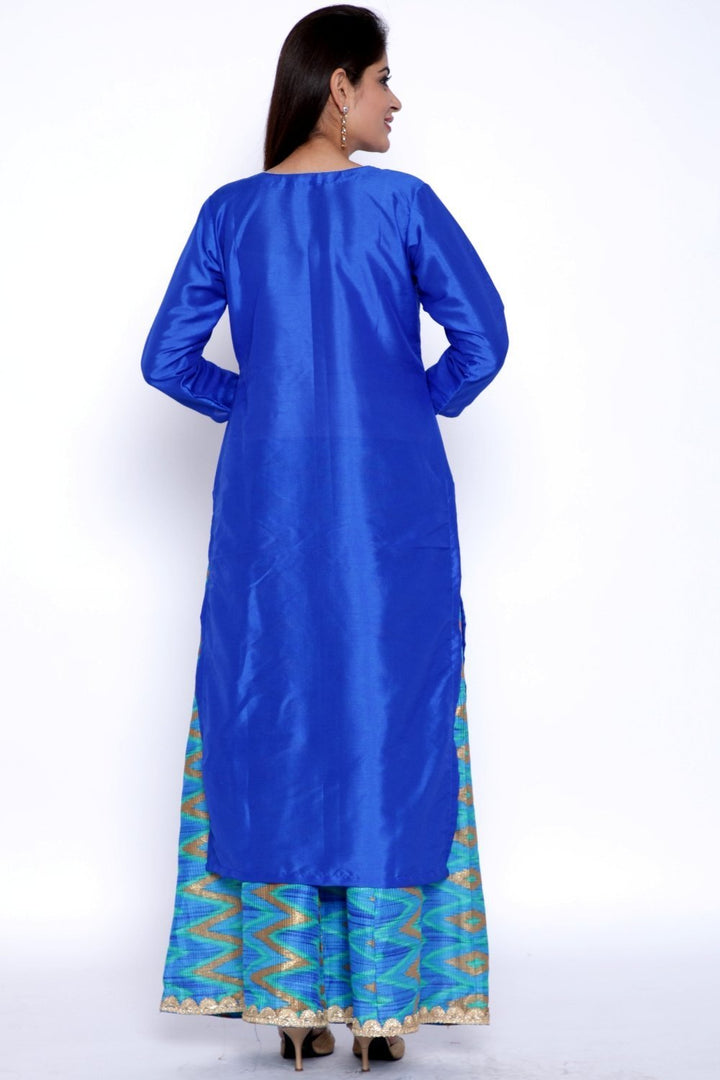 anokherang Combos The Flying Blues Silk Kurti with Gota Work Palazzo