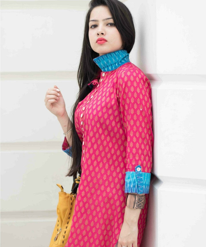 anokherang Combos The Pink Ikkat Kurti with White Pants