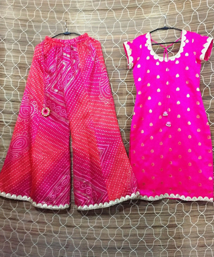 anokherang Combos The Pink Love Short Chanderi Kurti with Flared Palazzo