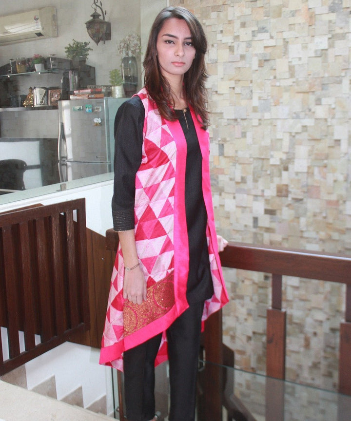 anokherang Combos The Pink Pyramid Long Cape with Kurti and Straight Pants