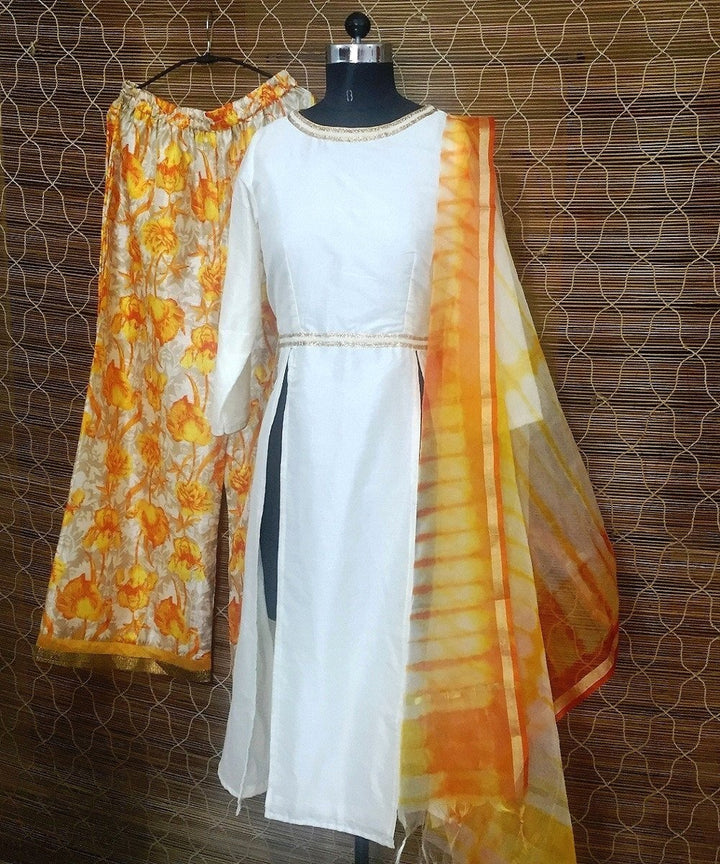 anokherang Combos The Sunshine Dazzle Panelled Kurti with Palazzo and Tie-Dye Dupatta