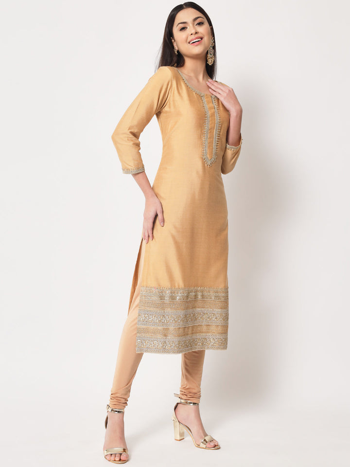 anokherang Combos Traditional Bridal Gold Embroidered Straight Kurti with Pants