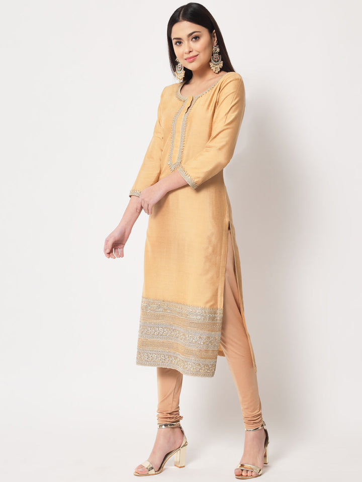 anokherang Combos Traditional Bridal Gold Embroidered Straight Kurti with Pants